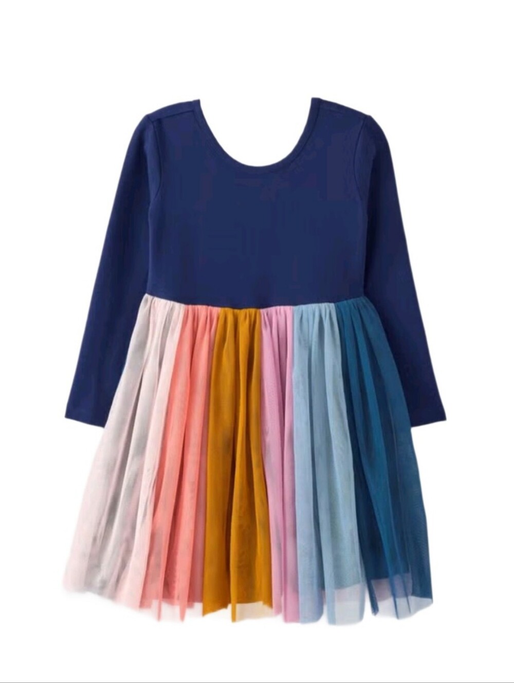 Hanna Andersson Blue Rainbow Colorblock Tulle Long Sleeve Cotton Dress 150 12
